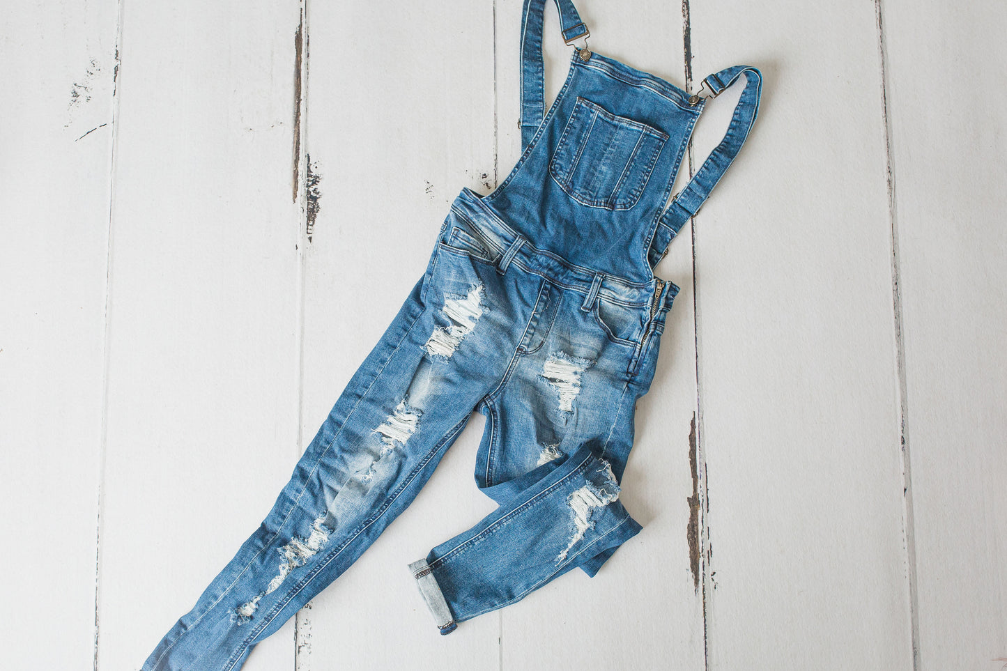 Distressed Stretchy Skinny Overall Denim Jeans