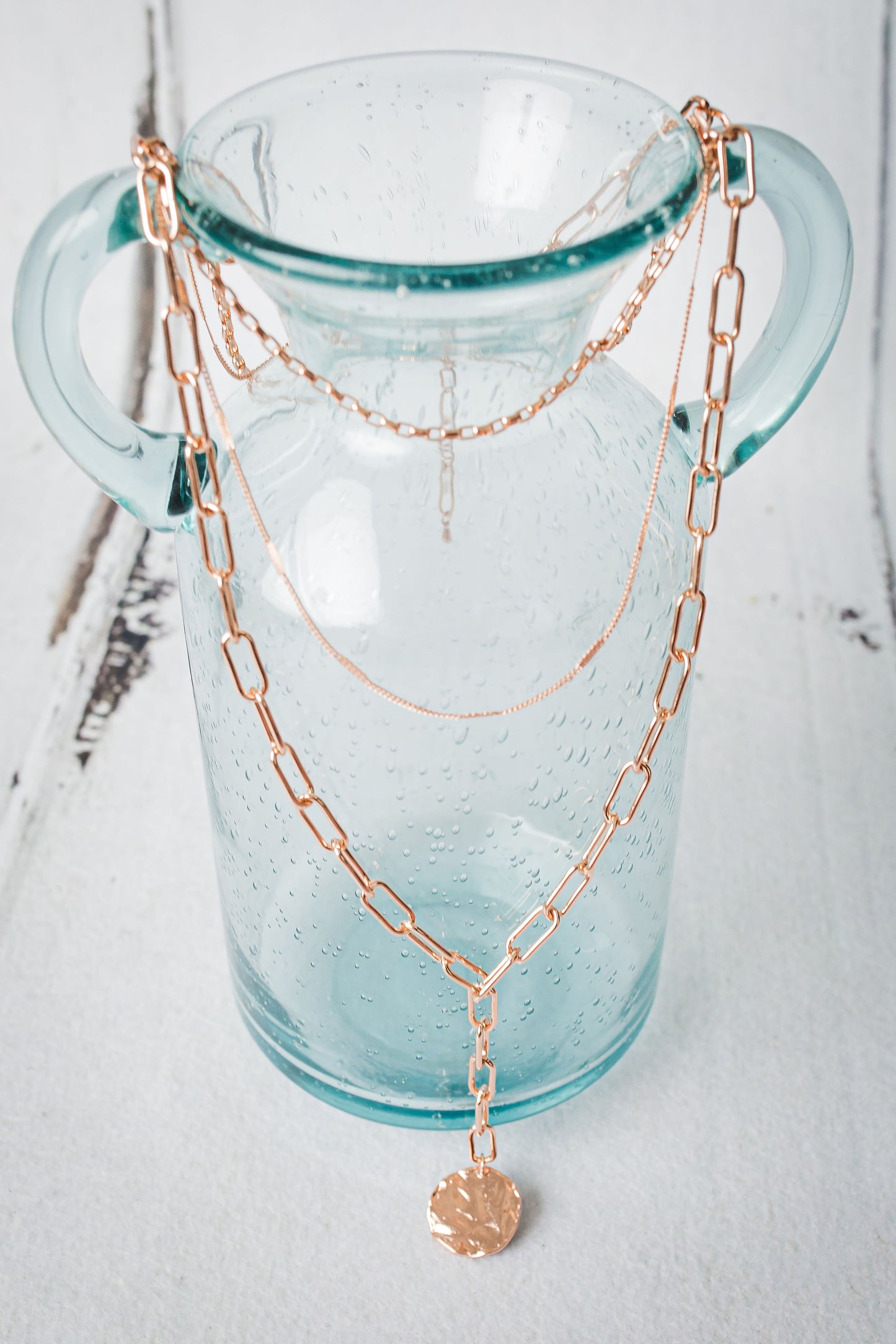 Rose Gold Necklace with Charm Lariat