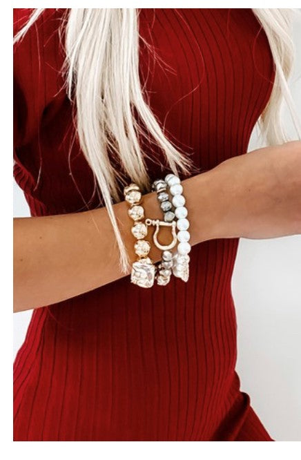 Gold/White/Charcoal Beaded Detail Three Separate Bracelets 