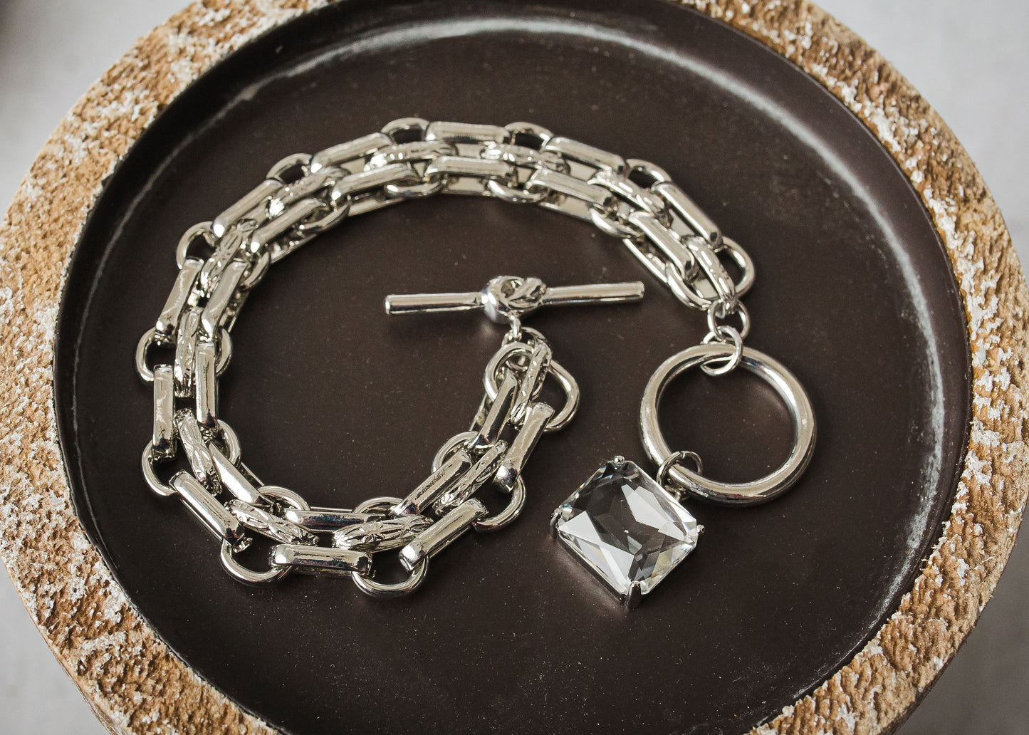 Silver Bracelet with Rhinestone Charm