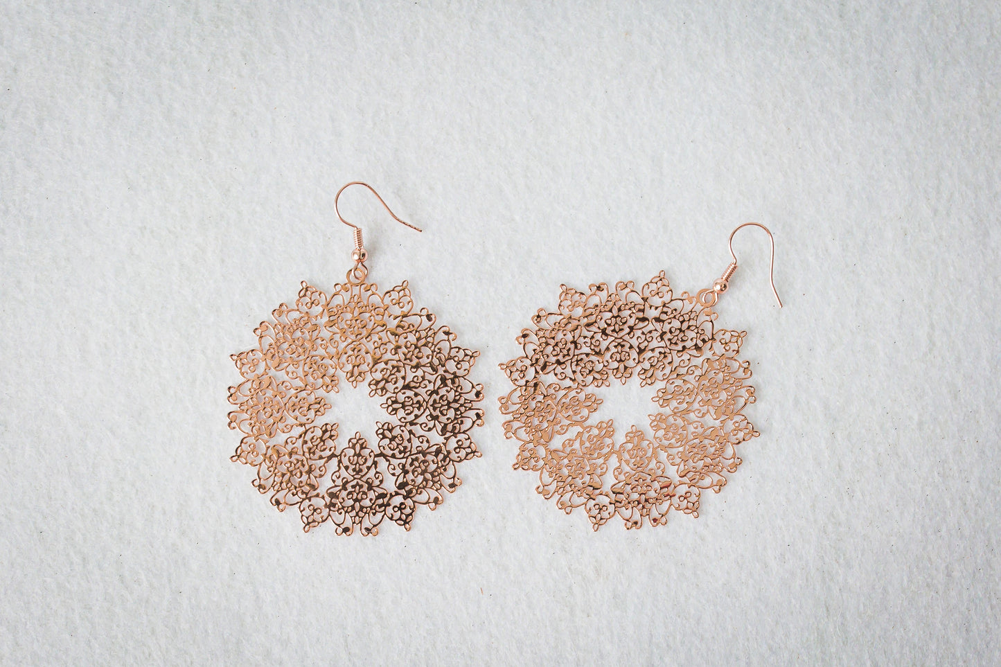 Rose Gold Metal Filigree Drop Earrings