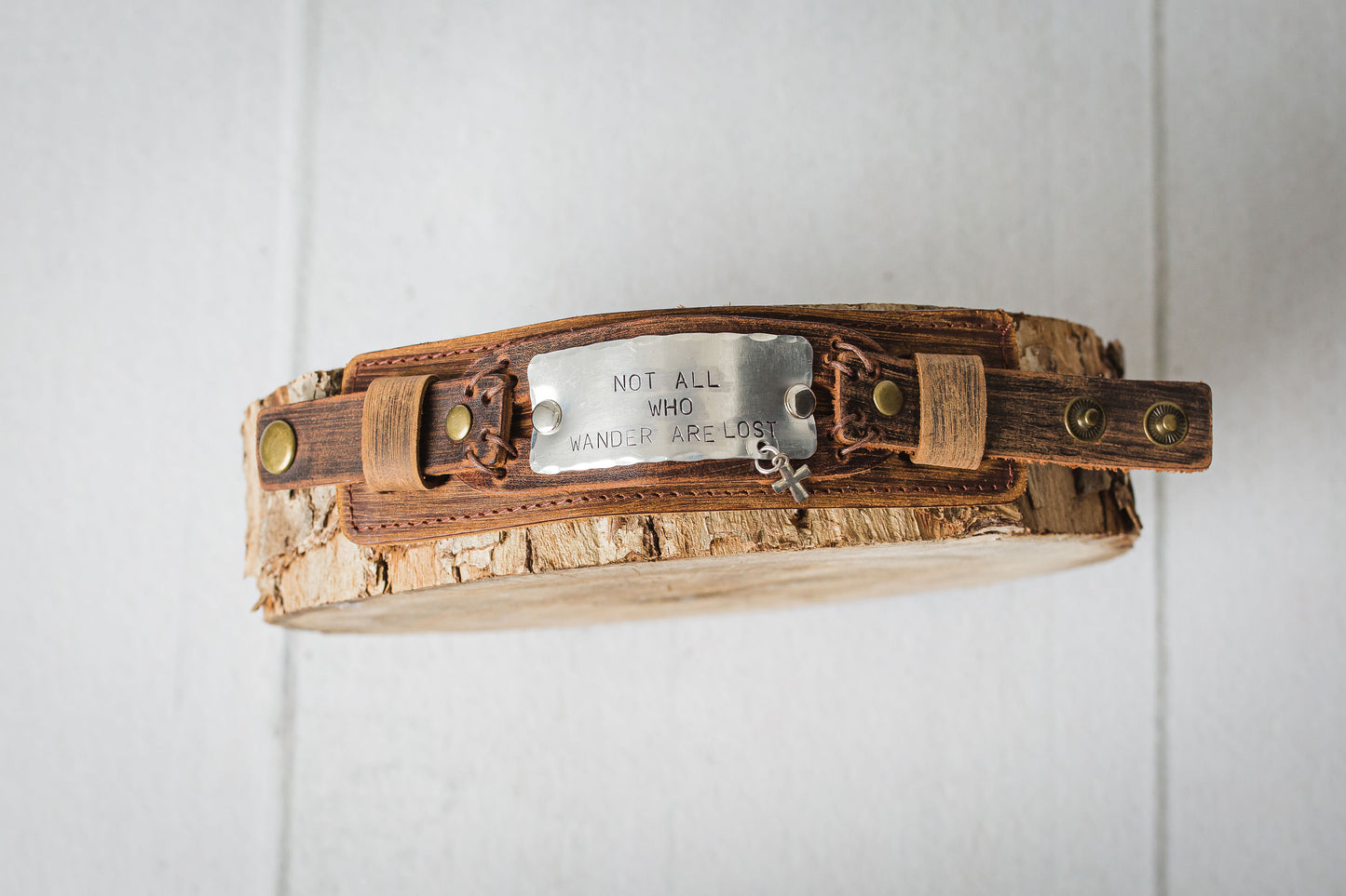 Not All Who Wander Are Lost Leather Wide Cuff