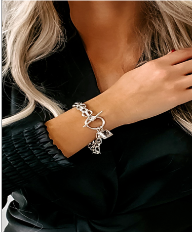 Silver Bracelet with Rhinestone Charm