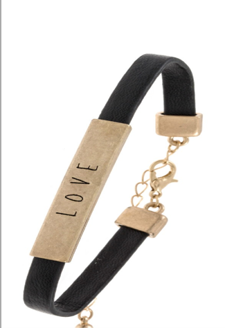 LOVE Bar Accent Faux Leather Bracelet