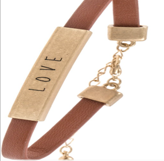 LOVE Bar Accent Faux Leather Bracelet